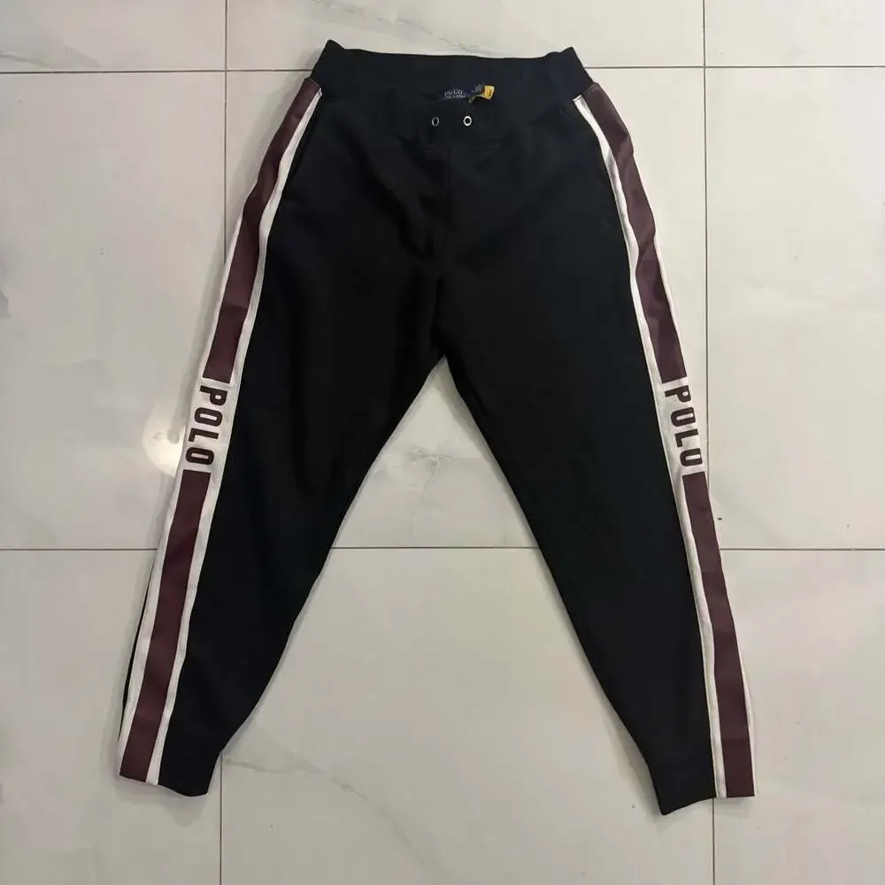 Polo Ralph Lauren Black/Grey Polo Joggers with Maroon and White Side Stripes
